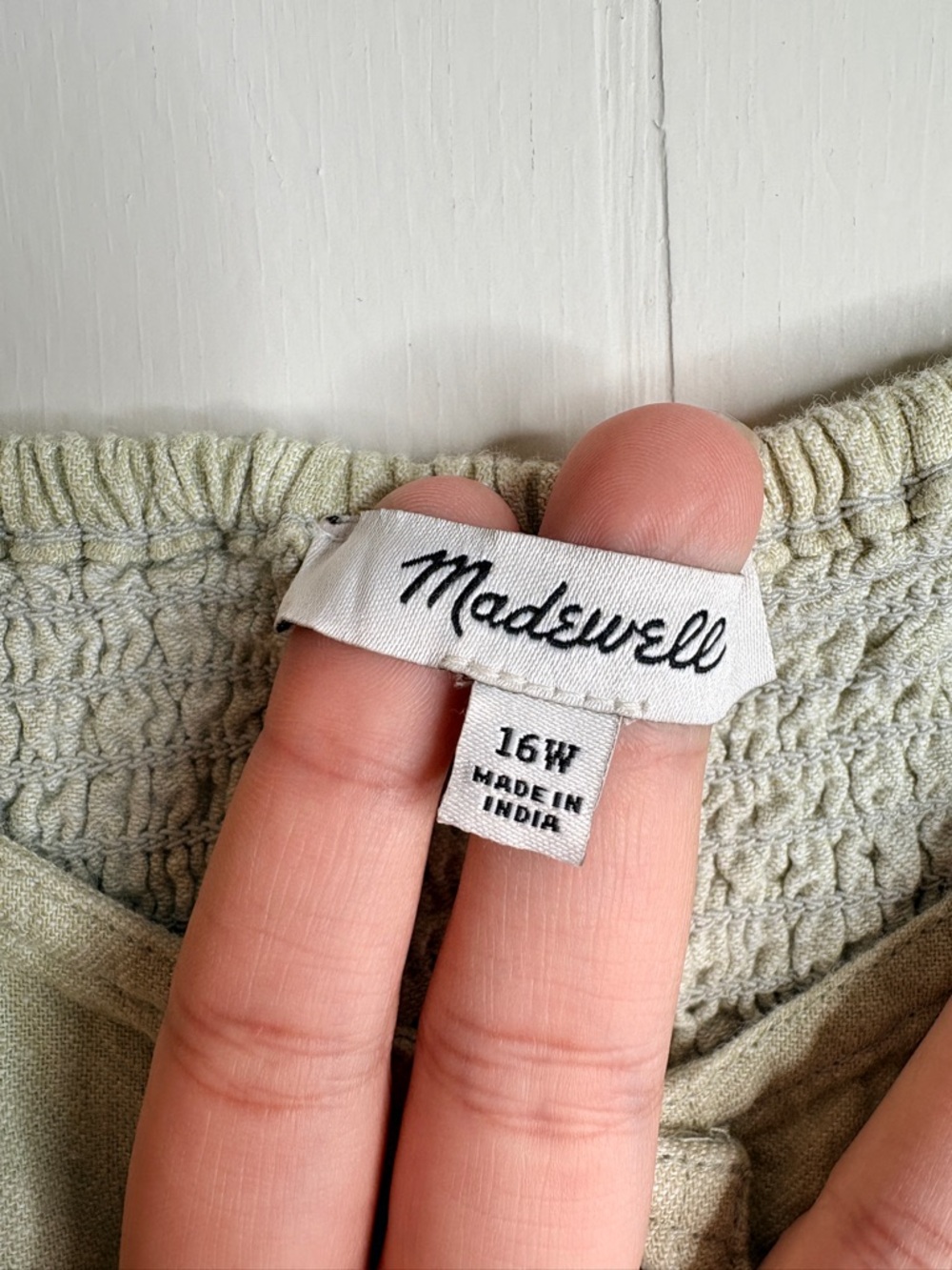 Madewell Plus Linen-Cotton Puff-Sleeve Dress size 16W mini‎ button down ruched - Picture 4 of 7